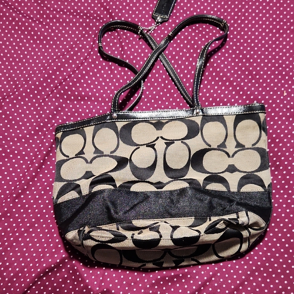 Coach Black and Tan Signature Tote